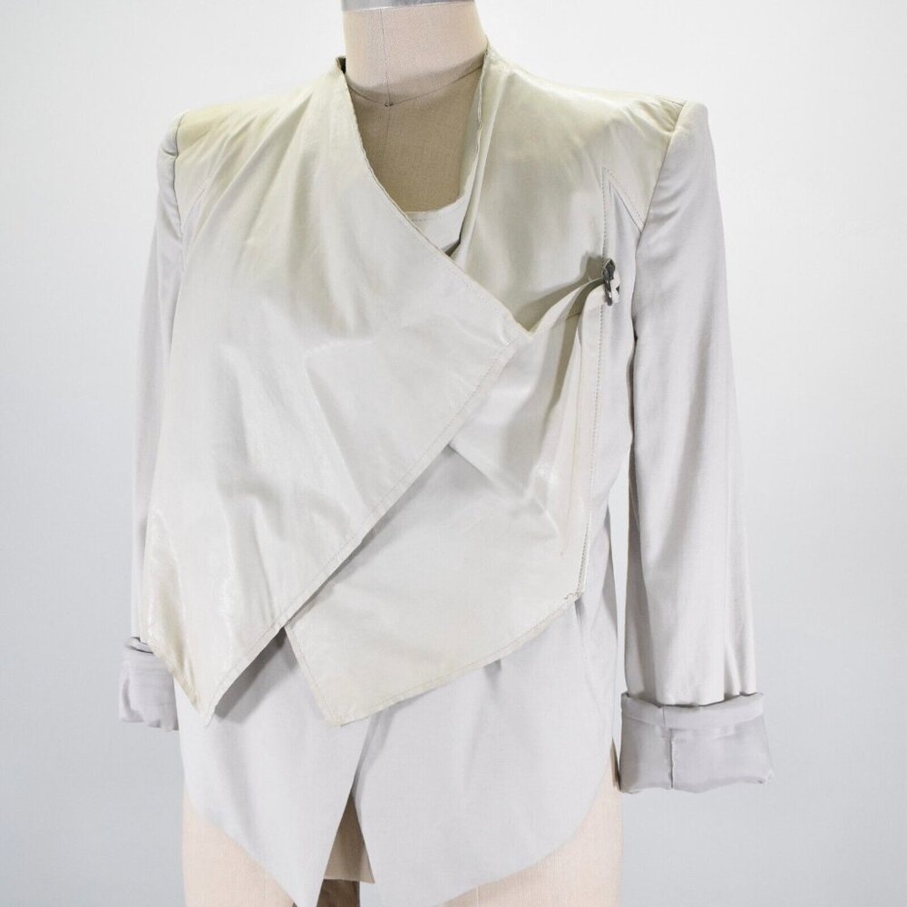 Helmut Lang Light Gray Draped Leather Blazer - Picture 4 of 13